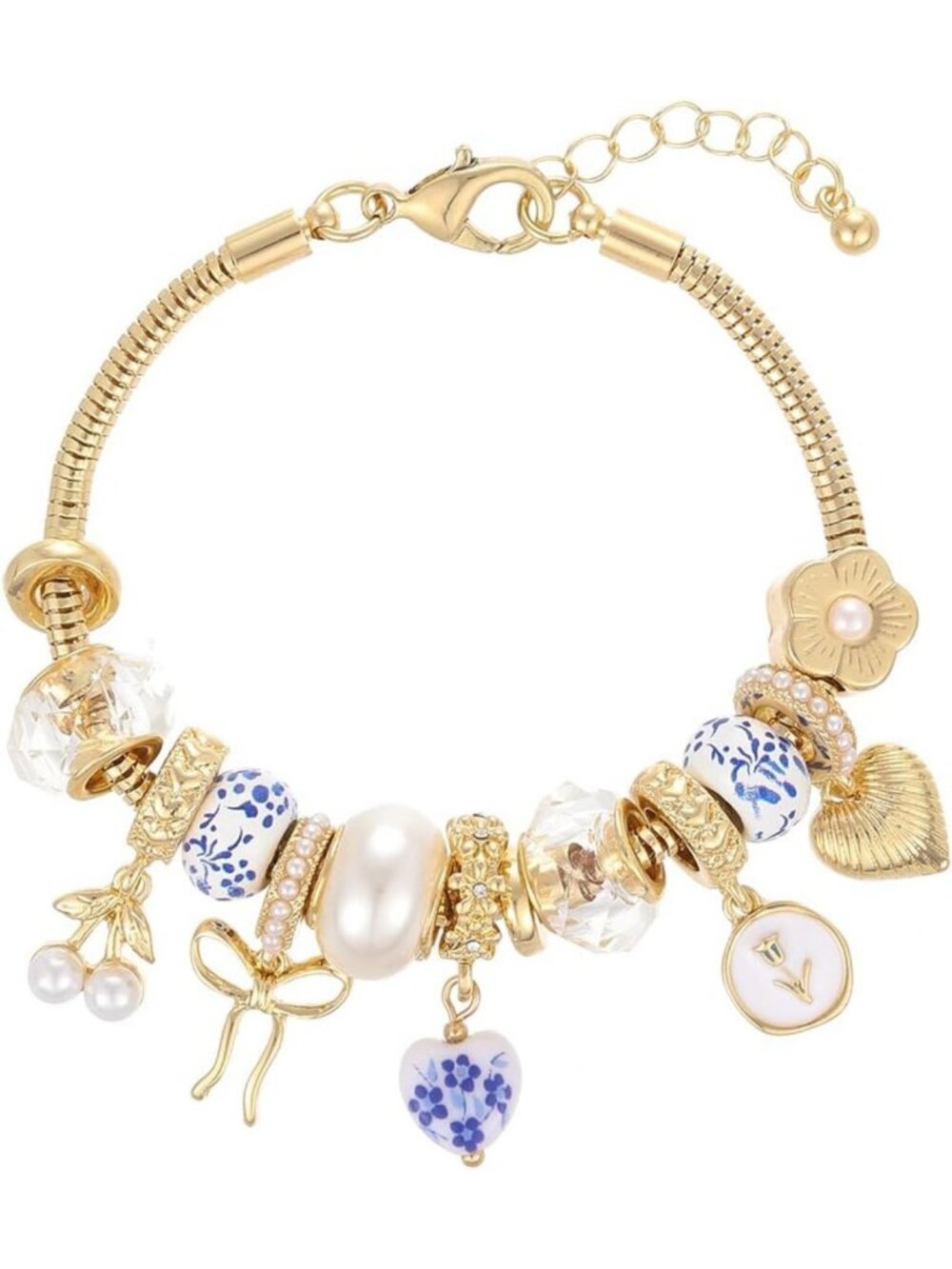 Chic Gold Plated Bow Bracelet for Women | Heart Flower Gemstone Charm Jewelry